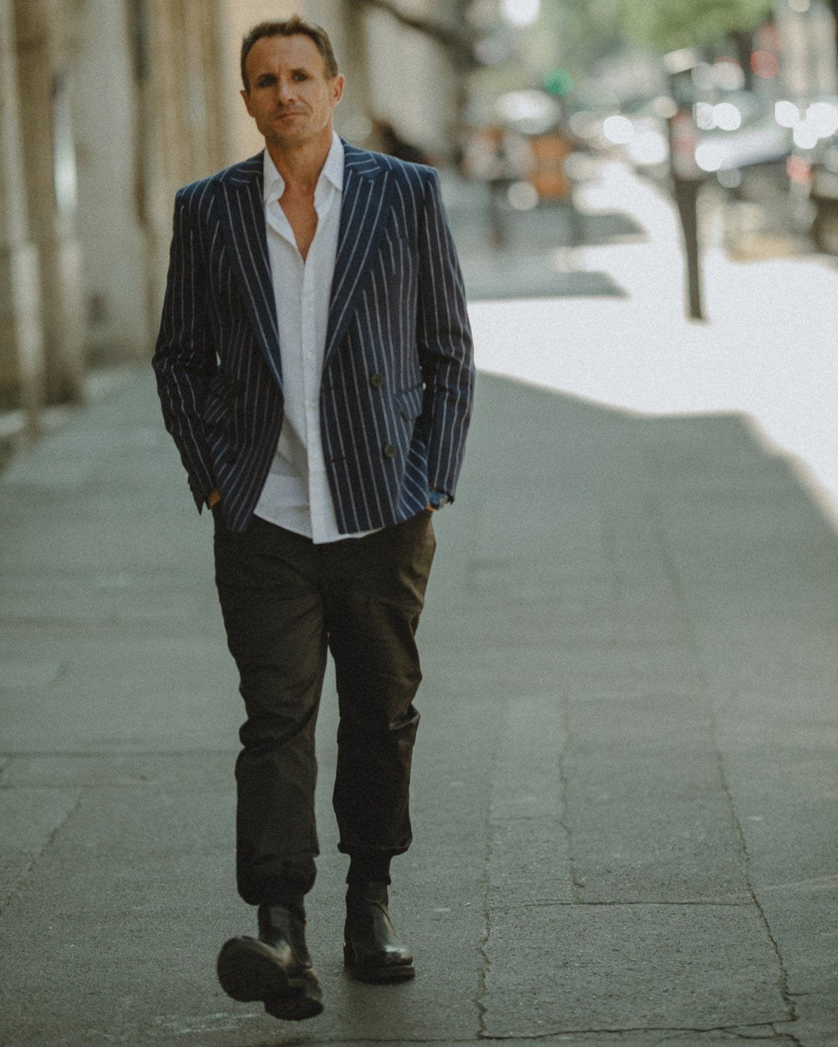 BLAZER CROISÉ BLEU MARINE A RAYURES