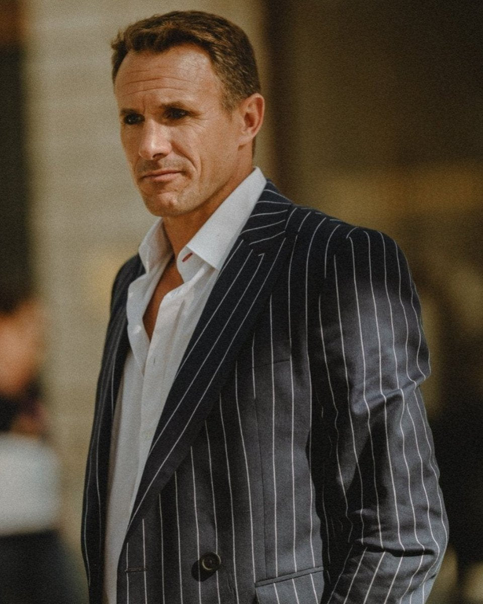 BLAZER CROISÉ BLEU MARINE A RAYURES