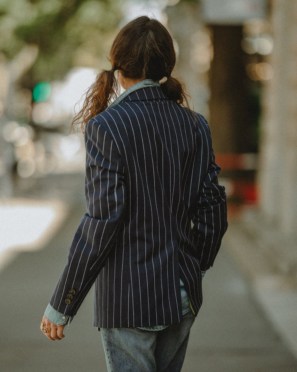 BLAZER CROISÉ BLEU MARINE A RAYURES