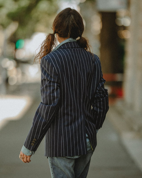 BLAZER CROISÉ BLEU MARINE A RAYURES