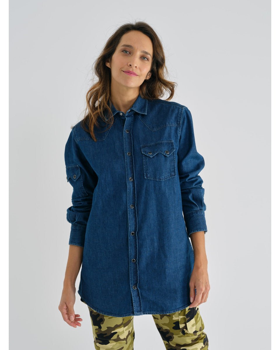 CHEMISE EN DENIM BLEU FONCE TRINITA