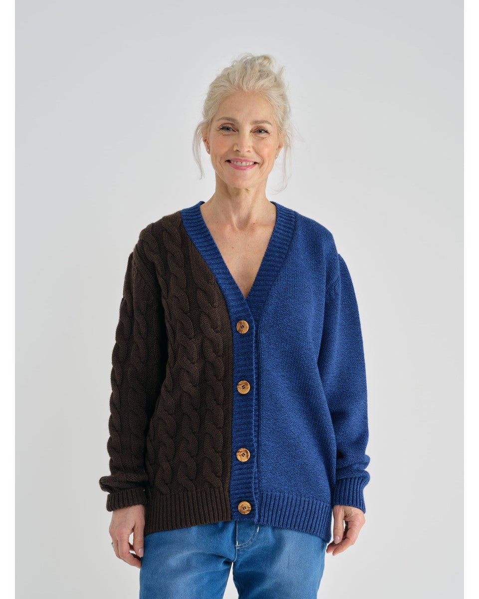 GILET TORSADE BLEU ET MARRON
