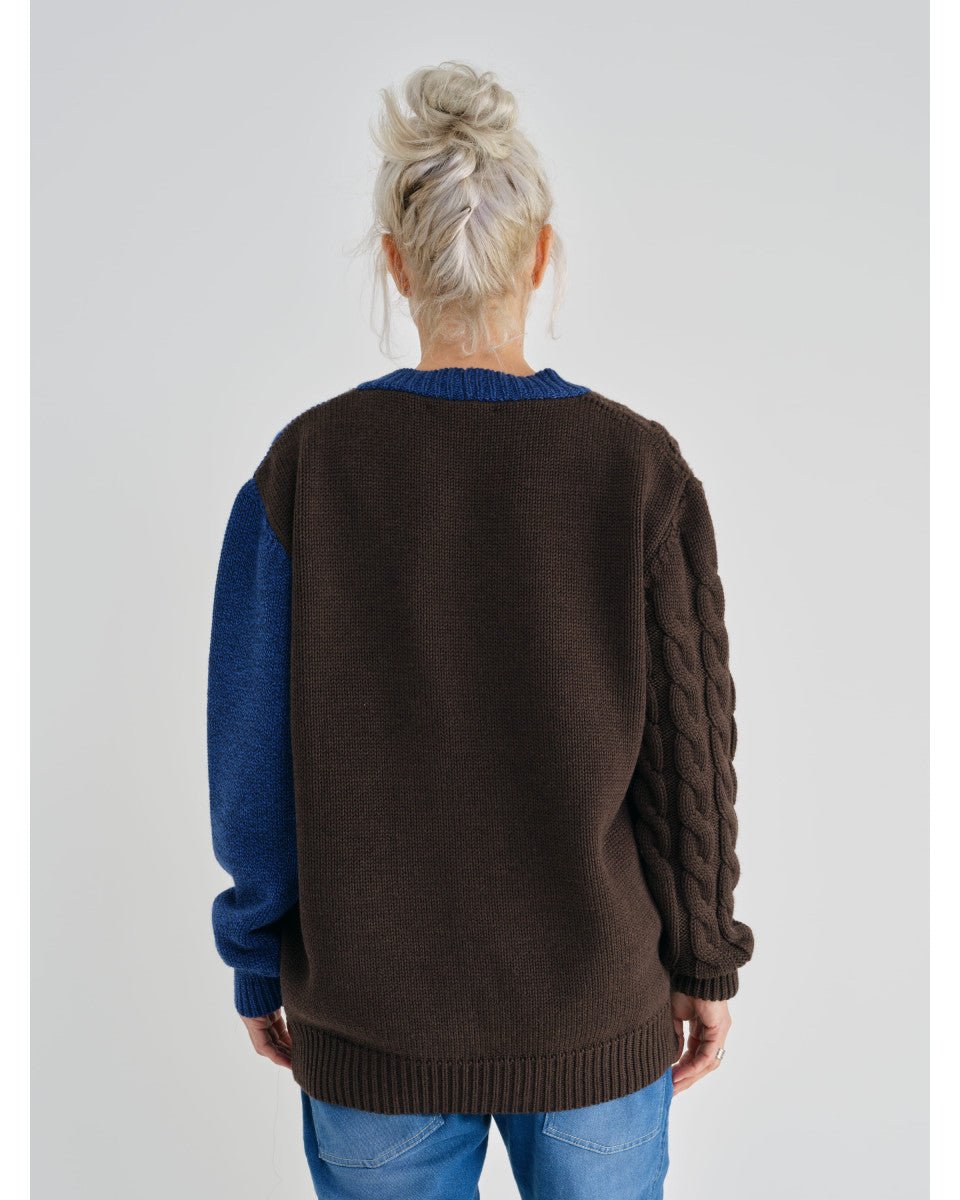 GILET TORSADE BLEU ET MARRON