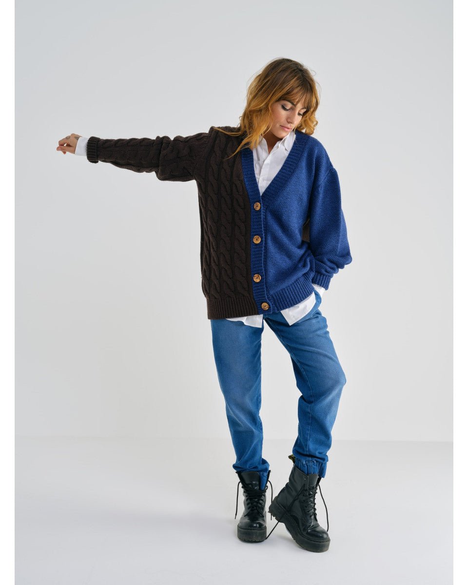 GILET TORSADE BLEU ET MARRON