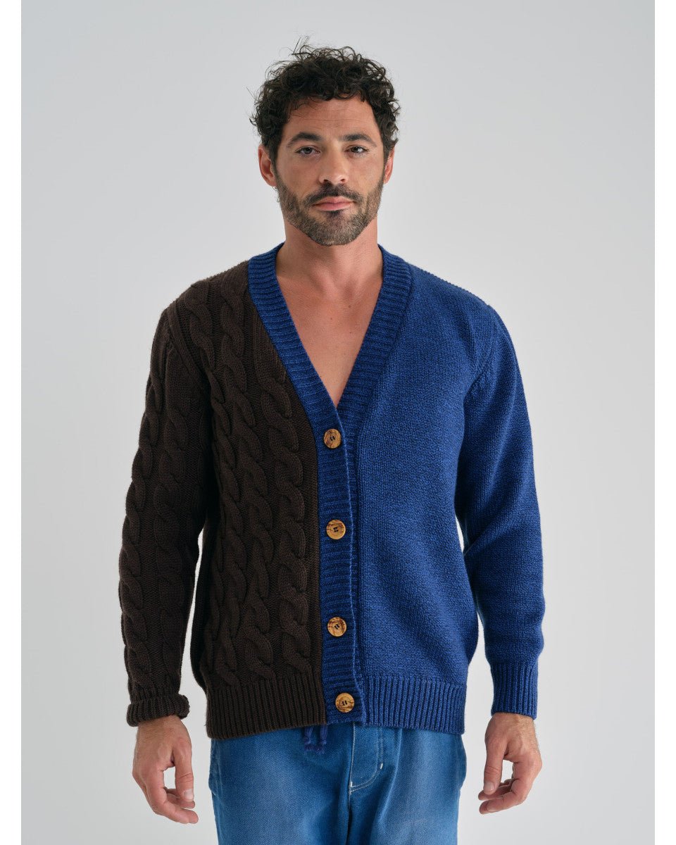 GILET TORSADE BLEU ET MARRON