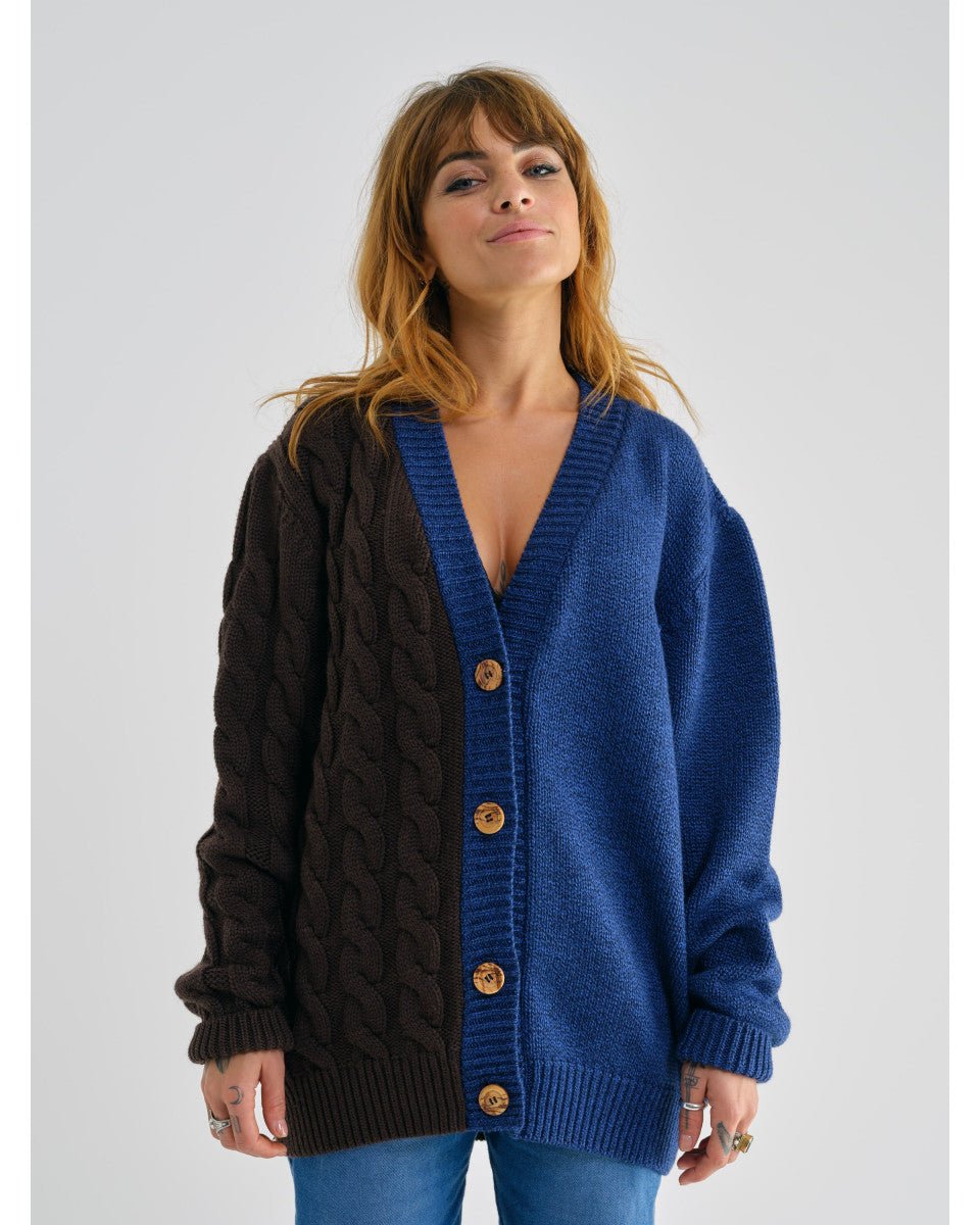 GILET TORSADE BLEU ET MARRON