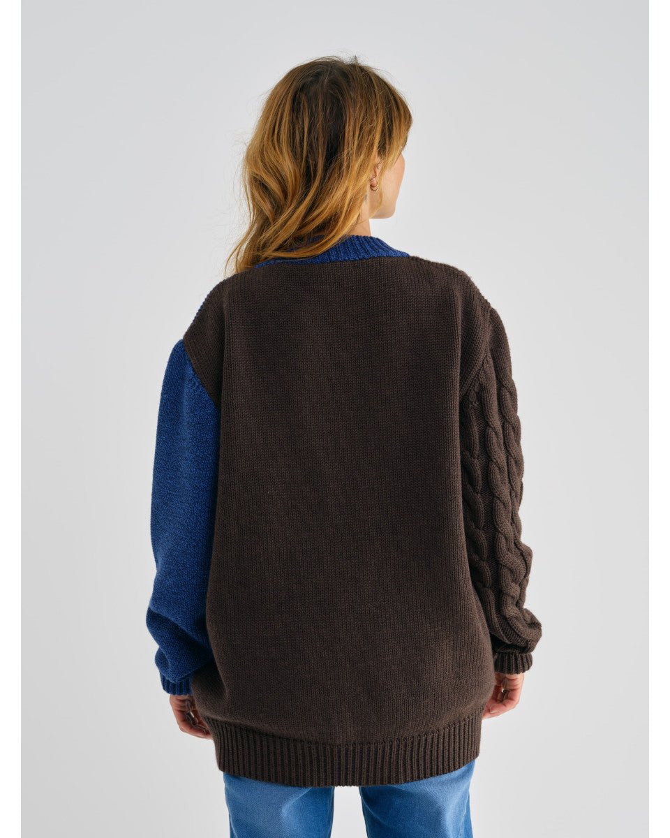 GILET TORSADE BLEU ET MARRON