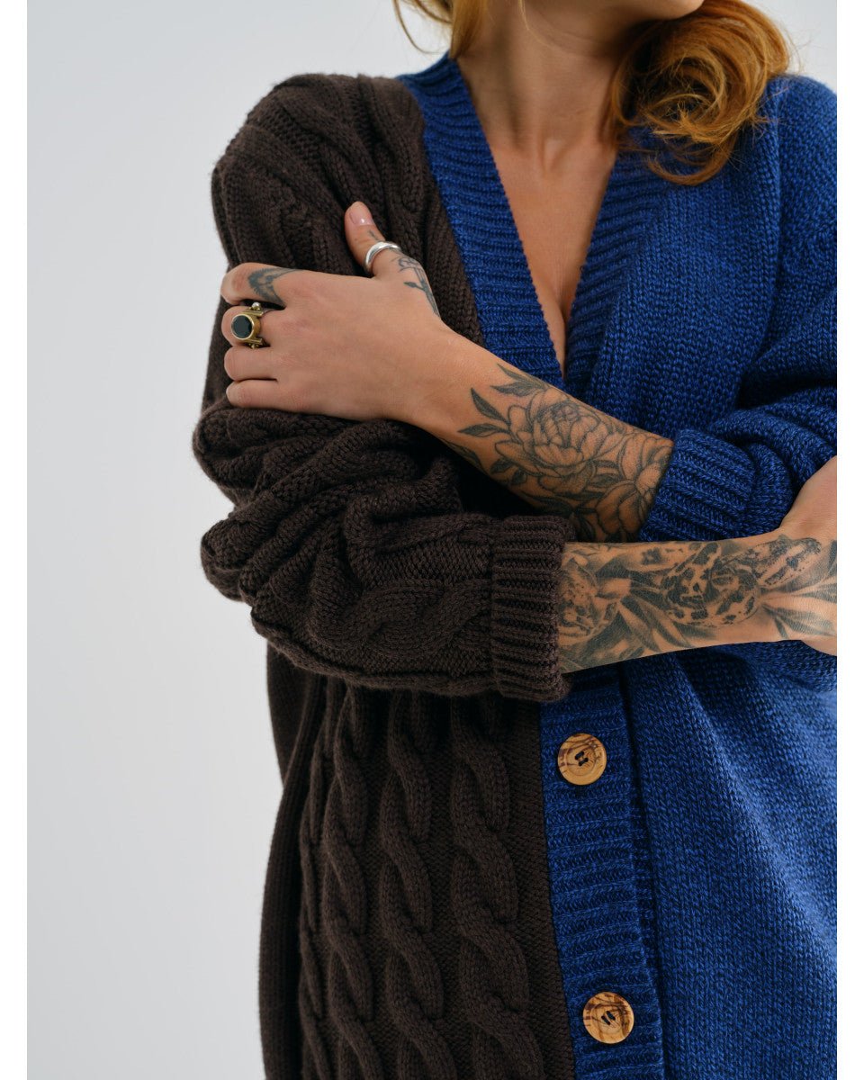 GILET TORSADE BLEU ET MARRON