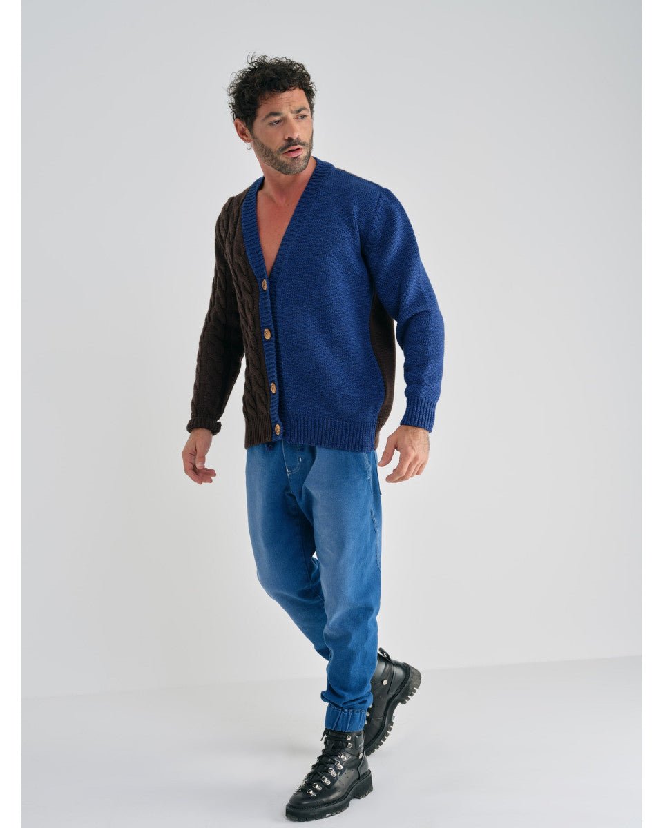 GILET TORSADE BLEU ET MARRON