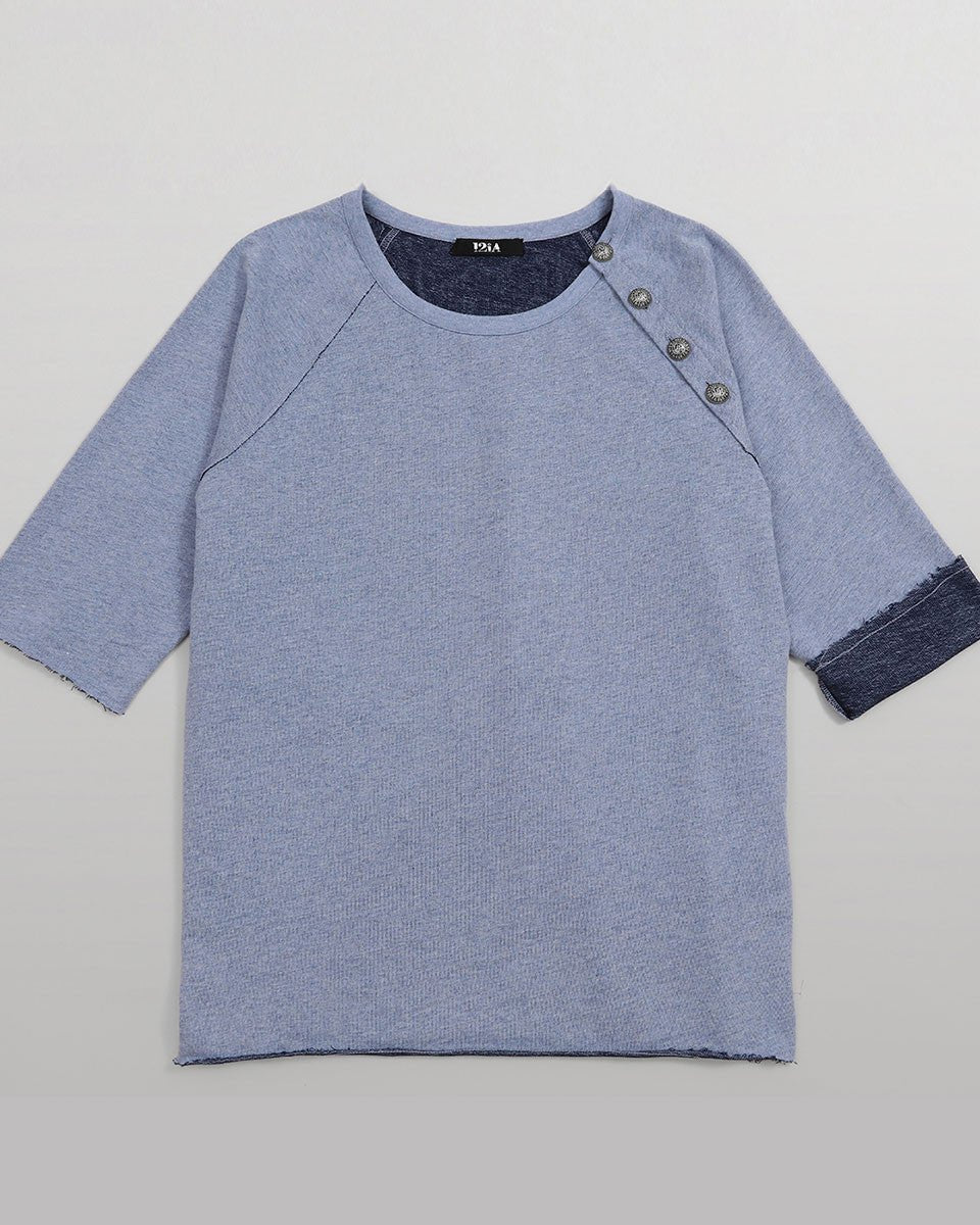 SWEAT A BOUTONS BLEU