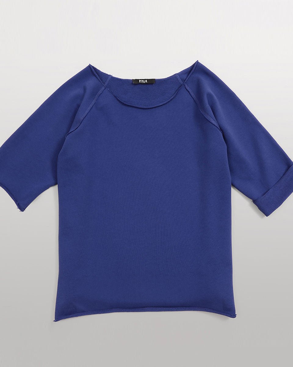 SWEAT MANCHE COURTE COTON BLEU