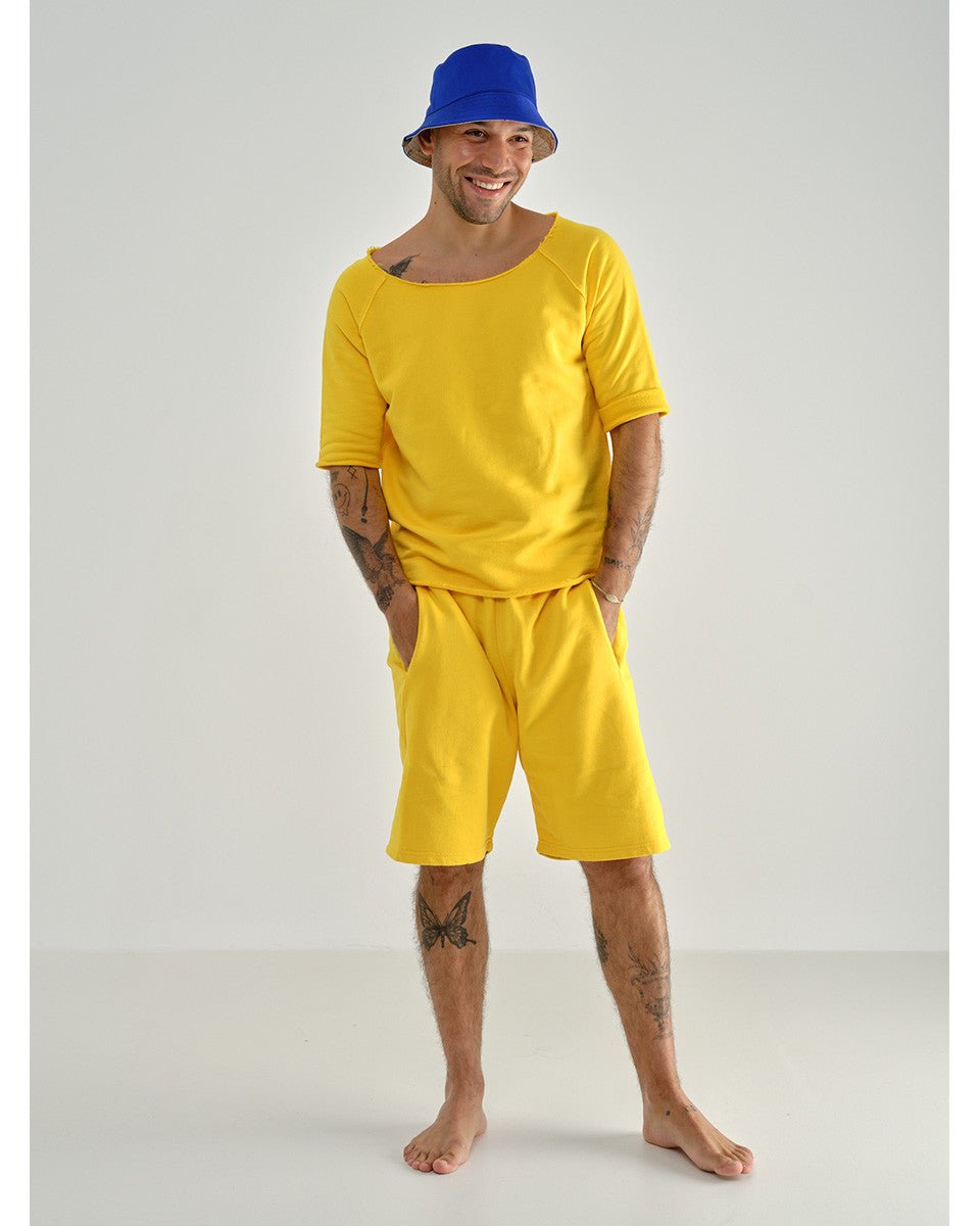 SWEAT MANCHE COURTE COTON JAUNE