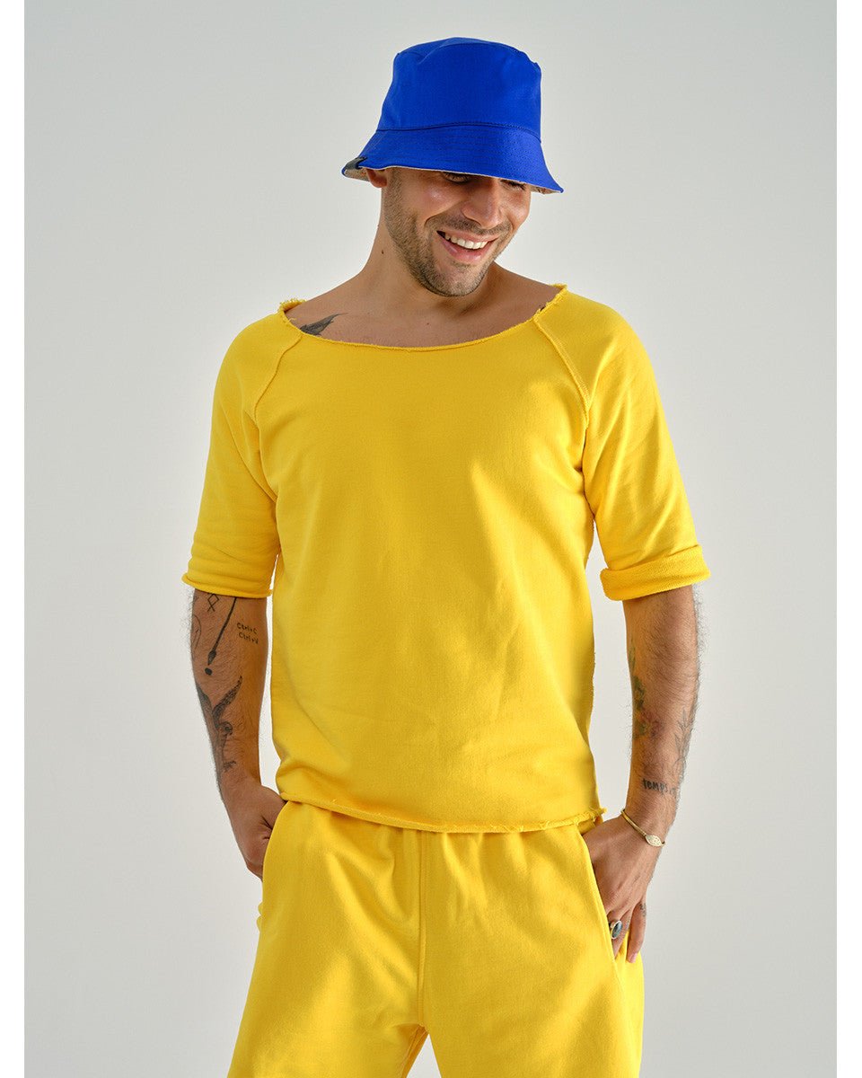 SWEAT MANCHE COURTE COTON JAUNE