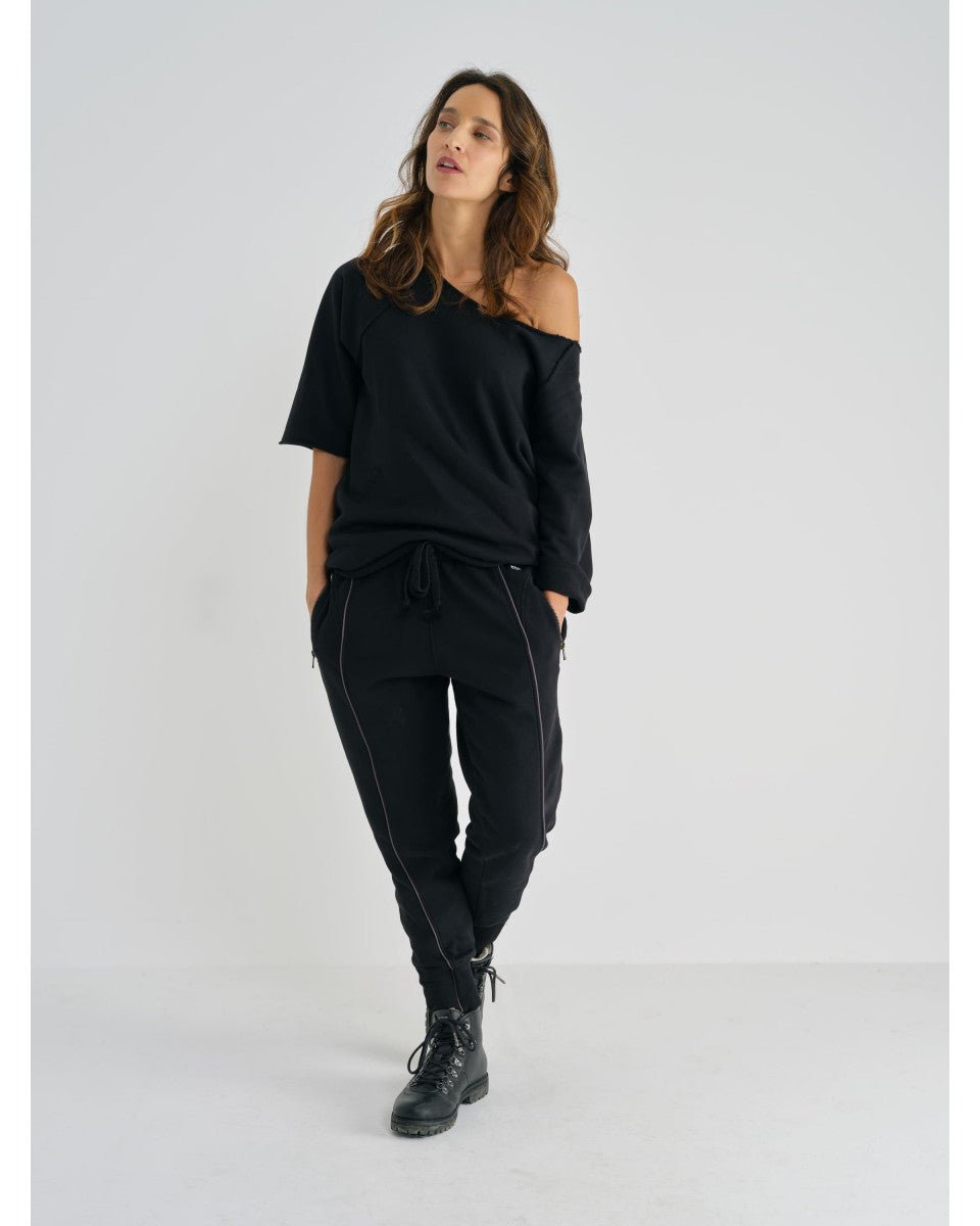 SWEAT MANCHE COURTE COTON NOIR