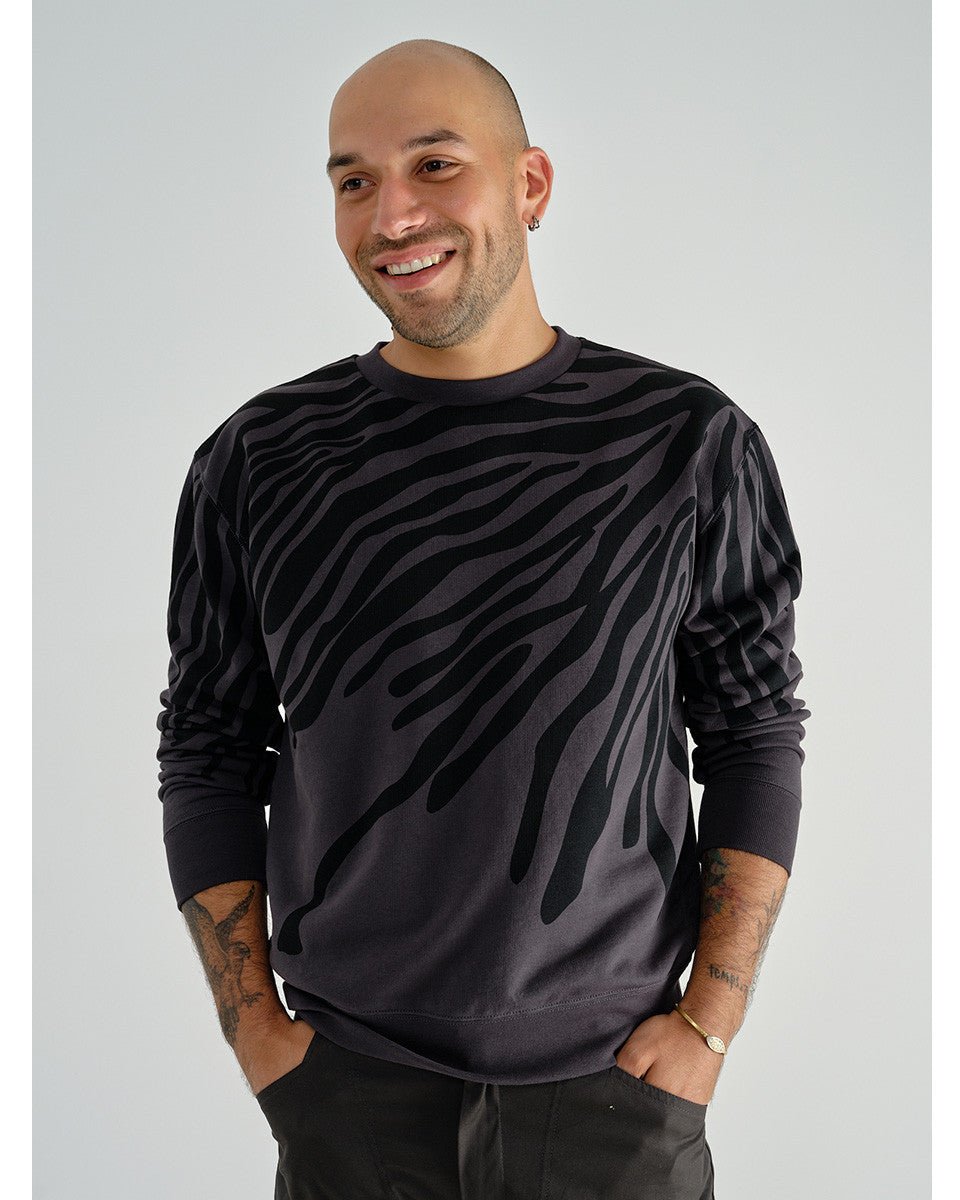 SWEAT COL ROND GRIS ET NOIR