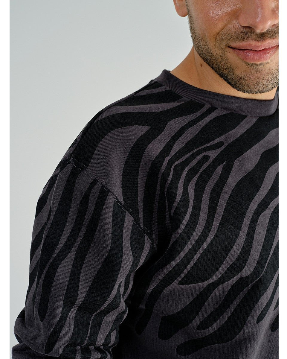SWEAT COL ROND GRIS ET NOIR