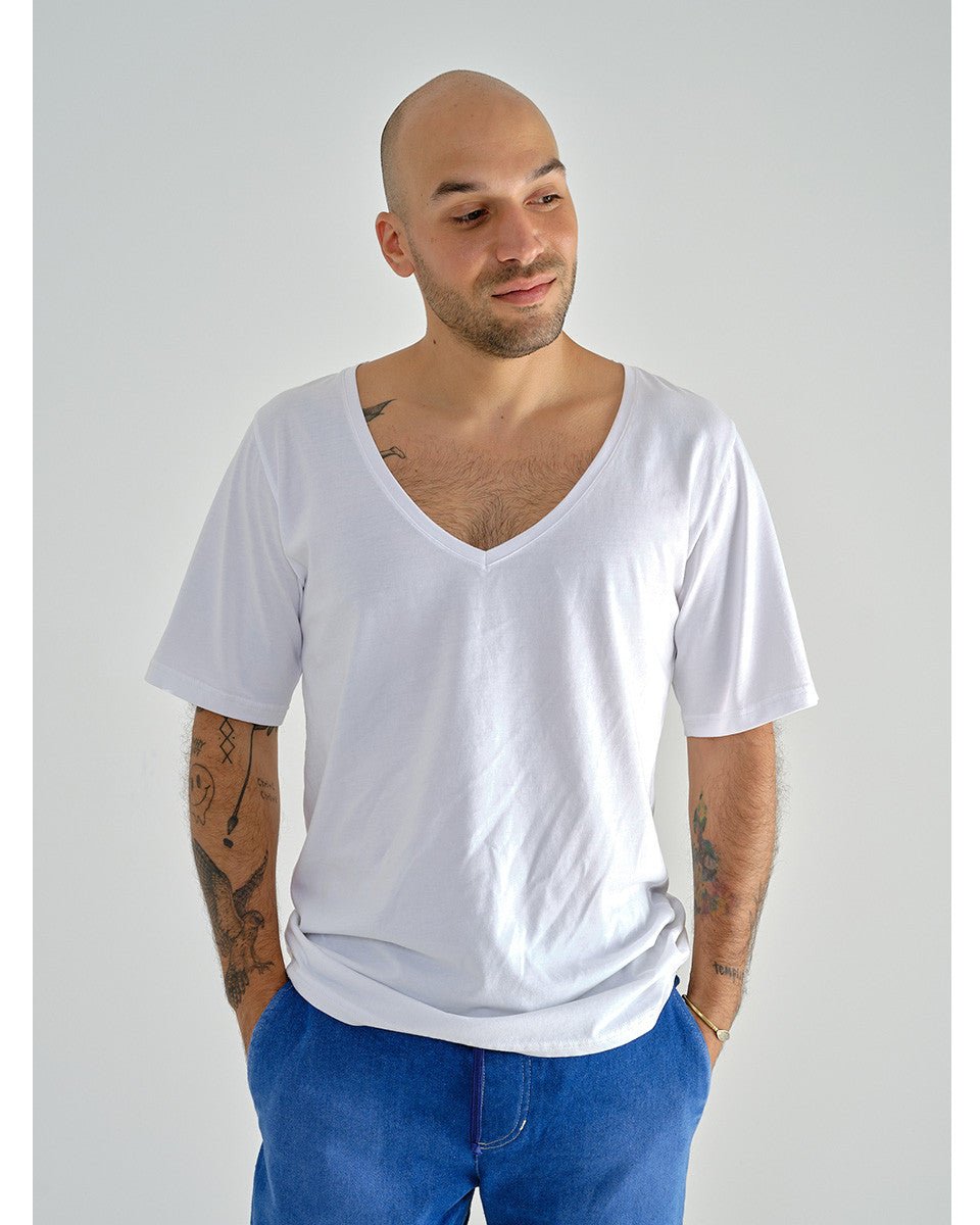 T-SHIRT COL V BLANC