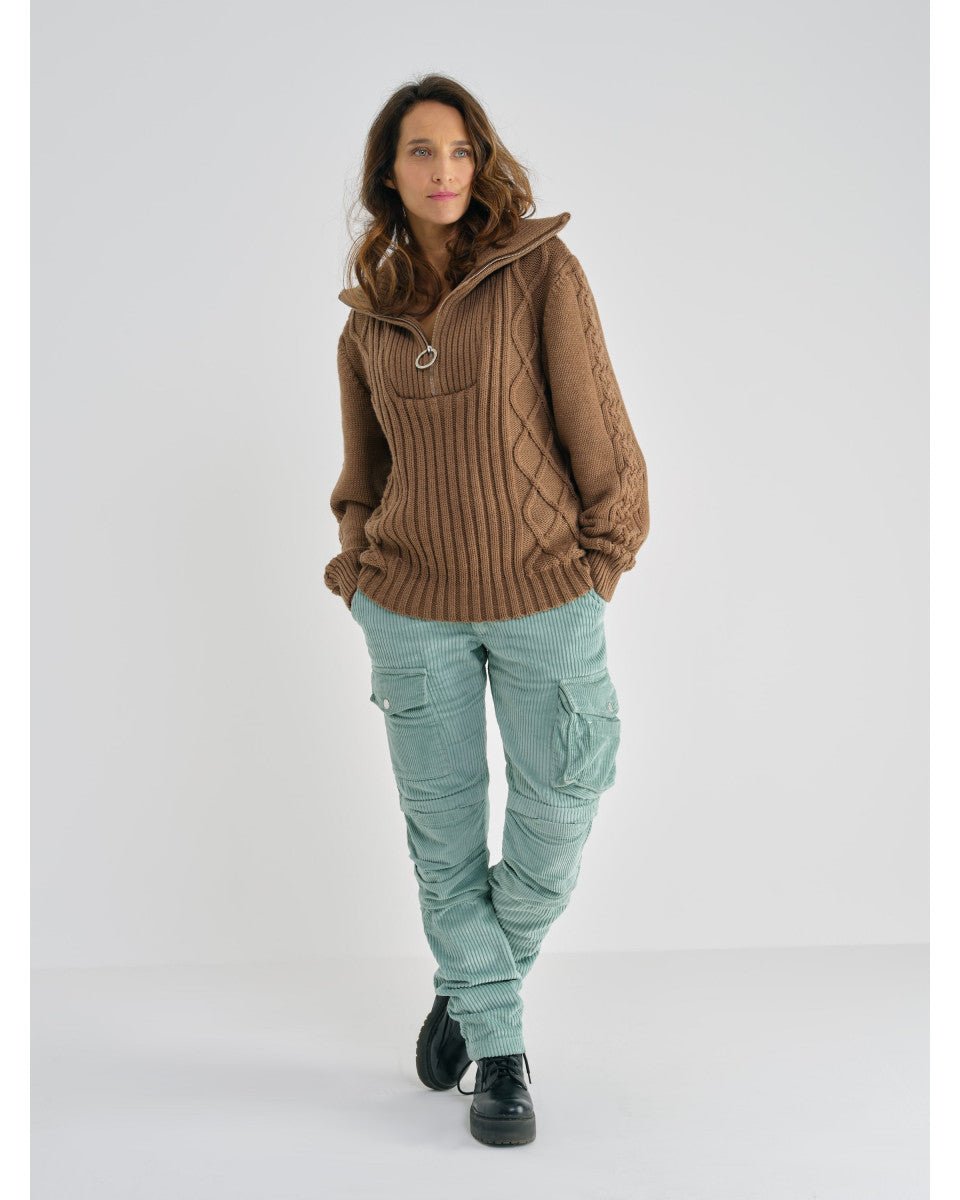 PANTALON TREILLIS VELOURS AMANDE
