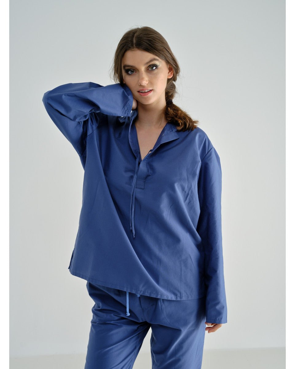 CHEMISE SOIE ET COTON BLEU